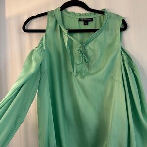 INC International Concepts Mint Green Cold-Shoulder Tie-Neck Blouse